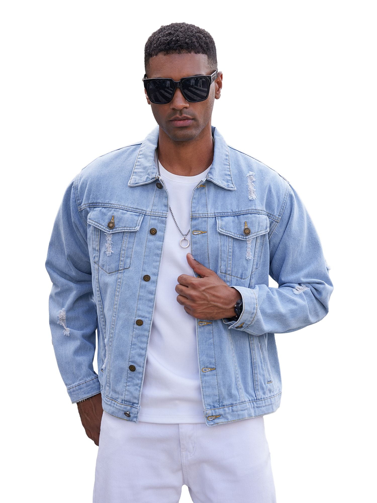 MTS CLOTHING ARTICLE#6303 Casual Jean Jacket for Men Ripped Sports Denim Jacket