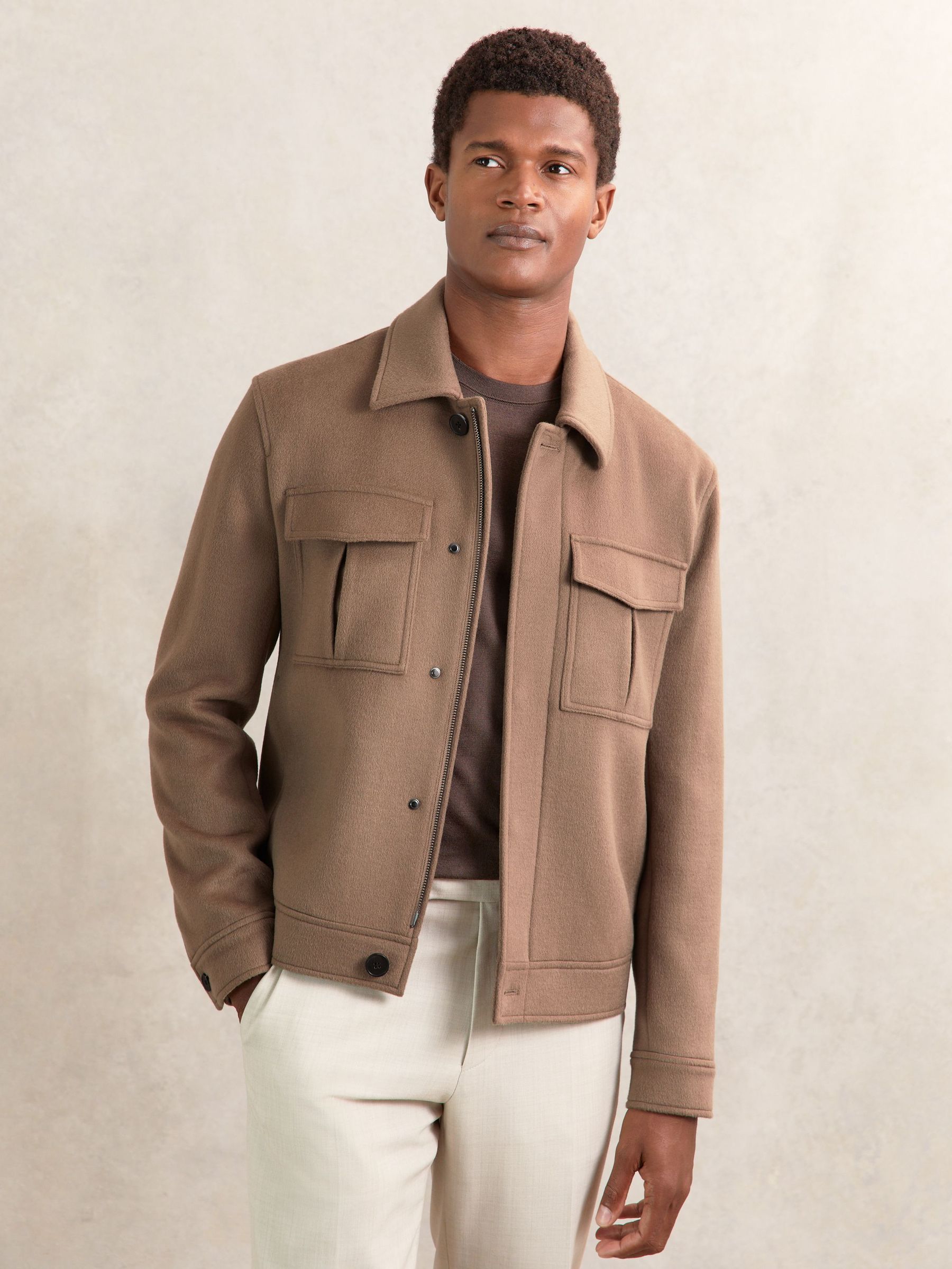 MTS CLOTHING ARTICLE# 6309 Wool Blend Twin Pocket Zipped Jacket in Dark Brown