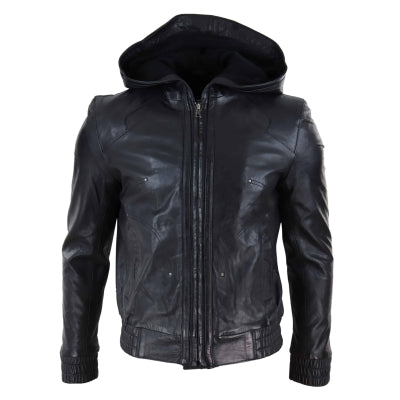 MTS CLOTHING ARTICLE#6331 Men's Leather Jacket with Hood