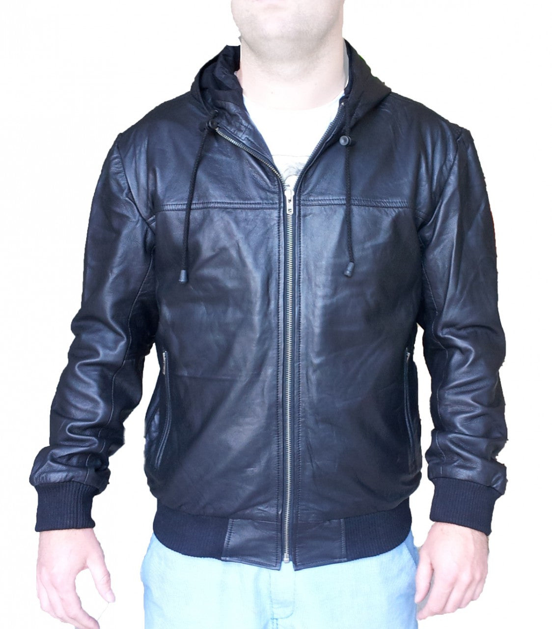 MTS CLOTHING ARTICLE#6389 Mens Hooded Leather Sheep Jacket