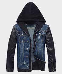 MTS CLOTHING ARTICLE#6360 Mens Hooded Leather Denim Jacket