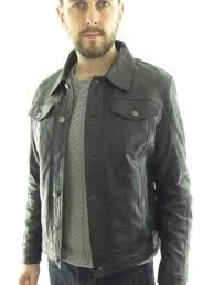MTS CLOTHING ARTICLE#6313 Men’s Leather Denim Style Jacket in Vintage