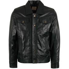 MTS CLOTHING ARTICLE#6315 Leather Trucker Jacket - Black